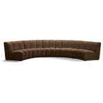 Meridian Furniture - Infinity Channel Tufted Velvet Modular Chair, Brown, 5 Piece - Create a seating group that works for every possible situation with this Infinity modular 5-piece sectional and other pieces in the Infinity collection. Upholstered in soft Brown velvet material that feels great against the skin and offers long-wearing beauty, this piece fits with other Infinity items for an infinite number of combinations that get your seating requirements just right but that look just as nice when used on their own.