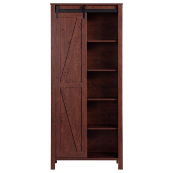 Bowery Hill Transitional Wood Sliding Door Pantry in Vintage Walnut