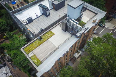 Design ideas for a mid-sized contemporary drought-tolerant and full sun rooftop landscaping in New York with decking.