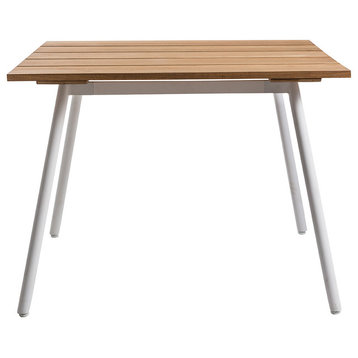 OASIQ REEF Square Dining Table, Base: Aluminum White, Top: Teak
