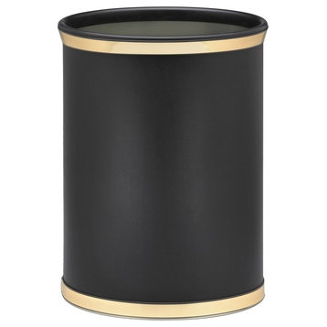 Sophisticates Black With Polished Brass 14" Oval Waste Basket