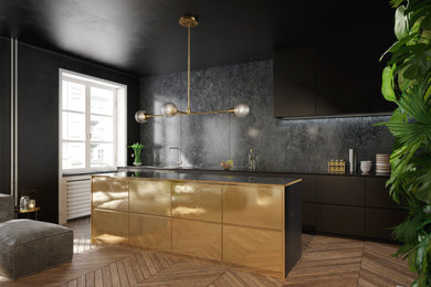 Kitchen - small modern galley kitchen idea in New York