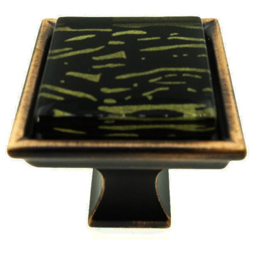 Hand Painted Abstract Golden Lines Crystal Glass Oil Rubbed Bronze Classic Knob