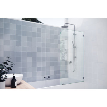 34"x58.25" Frameless Bathtub Shower Door Single Fixed Panel Radius, Polished Chrome