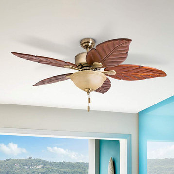 Honeywell Sabal Palm Tropical Ceiling Fan With Light, 52", Aged Brass