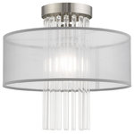 Livex Lighting - Livex Lighting Brushed Nickel 1-Light Ceiling Mount - Dazzle contemporary decor schemes with the upscale feel of this elegant ceiling mount. The Alexis fills a bling quotient with beautiful grade-A K9 crystal rods that cascades from a brushed nickel base with a hand crafted translucent gray shade.
