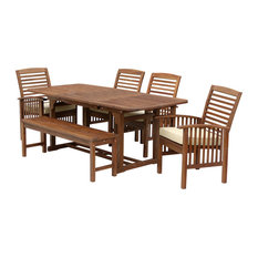 6-Piece Acacia Patio Dining Set With Cushions, Dark Brown