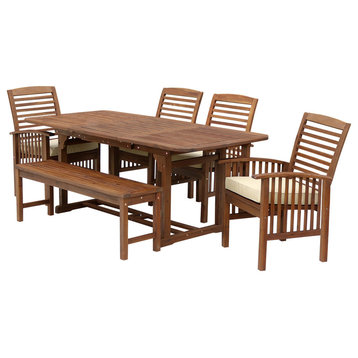 6-Piece Acacia Wood Outdoor Patio Dining Set with Cushions - Dark Brown