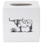 Paseo Road by HiEnd Accents - Ranch Life Ceramic Tissue Box Cover, 1 Piece - Add a playful Western charm to your bathroom countertop with our Ranch Life Tissue Box Cover. In a versatile black-and-white colorway, this piece features a lone Texas Longhorn in the center. Coordinate with other Ranch Life bathroom accessories, or complete a rich rustic Western home aesthetic with other Ranch Life home decor.