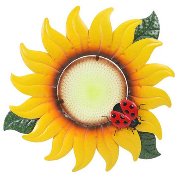 LuxenHome Sunflower Metal and Glass Outdoor Wall Decor