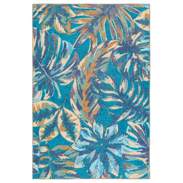 Cantania Powerloomed Indoor Floral Blue/Beige Area Rug 4'2"X6'