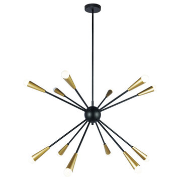 WTY965 Kanmee 38.2" 12-Light Indoor Black and Gold Finish Chandelier