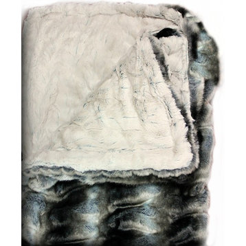 Luxurious Gray Chinchilla Stripe Faux Fur Throw Blanket, 5'x7'