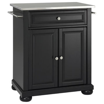 Catania Modern Stainless Steel Top Portable Kitchen Island in Black