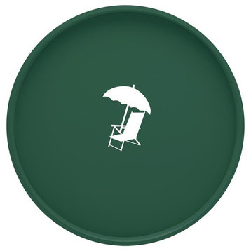 Kasualware 14" Round Serving Tray, Green Beach Chair