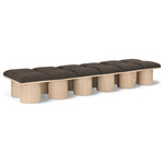 Meridian Furniture - Pavilion Black Boucle Fabric Bench, Brown, Natural Finish, 108" W X 31" D X 17.5" H - Bring valuable seating and remarkable style to your space with this Brown Pavilion boucle fabric bench, an exquisite balance of style and usability for the entryway, bedroom, and beyond. Crafted from oak veneer with a natural finish, this bench has a 4-inch-thick seat cushion that's channel-tufted for a touch of luxury. The bench's columnar bases add a dash of art deco design, making it a captivating focal point in any room.