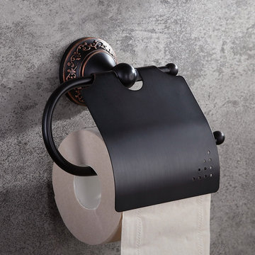Bella Antique Black Wall-Mount Toilet Paper Holder & Cover Brass