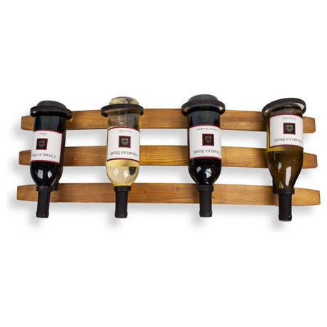 Horizontal Rustic 4-Bottle Wall Wine Holder