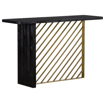 Monaco Wood Console Table - Black Red-Shiny Wooden, Antique Brass Metal