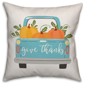 Give Thanks Blue Harvest Truck 18"x18" Throw Pillow