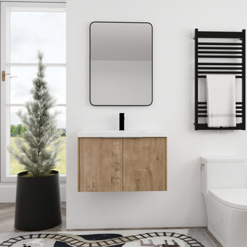 BNK 30" Bathroom Vanity with Resin Sink, Modern Design with Soft Close Doors, Imitative Oak