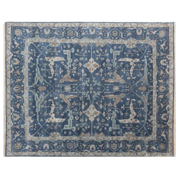 Antique Weave Oushak Hand-Knotted Wool Blue Area Rug, 4'x6'