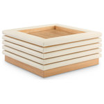 Meridian Furniture - Rory Black Faux Leather Coffee Table, Cream, Square, Natural Finish - Put emphasis on style when you add this Rory coffee table to your current setup. This handsome table features a stacked look with soft cream vegan leather accents against a natural finish oak veneer. The look of leather and oak forms an exciting contrast that's not lost on guests or others. A lip across the top of the table keeps things from sliding off, and its square shape makes it ideal for adding alongside a corner sectional or other large seating group.