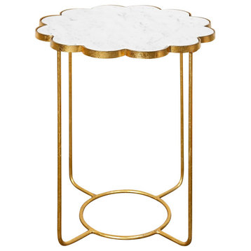 Galaxia Ophelia Accent Side Table With White Marble Top Gold Finish
