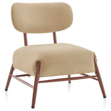 Mid Century Modern Velvet Accent Chair, Vintage Style, Armless, Beige