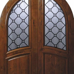 Pre-hung Front Double Door 96 Knotty Alder Casablanca Round Top Glass - Front Doors