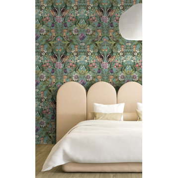 Tropical Birds Bold Tropical Wallpaper, Soft Teal, Double Roll