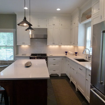 Traditional White Kitchen with Industrial Fixures - Sea Cliff, NY