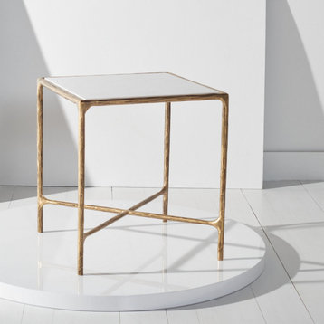 Safavieh Couture Jessa Forged Metal Square End Table, Brass/White