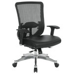 Office Star Products - Black Vertical Mesh Back Manager's Chair With Black Bonded Leather Seat - Whether you have a day filled with meetings, or working to beat a deadline, the Space Seating fully adjustable office chair provides not only professional style but also sophisticated support for all-day comfort. The black Vertical Mesh back with height adjustable lumbar support keeps you cool and helps prevent back fatigue.  The height adjustable arms with soft PU pads ensure flexibility and allow for support to take pressure off your shoulders and neck. The thick padded black bonded leather seat keeps you comfortable through-out the day. Features such as one-touch pneumatic seat height adjustment and 2-to-1 Synchro tilt control with 3-position lock, adjustable tilt tension and seat slider easily accommodates your individual preferences. Set upon a heavy duty polished aluminum base with oversized dual wheel carpet casters that deliver easy mobility. TAA Compliance, and coverage with an impressive lifetime warranty on all component parts, and 3 years on arm pads, foam and upholstery fabric, give added assurance to the quality of your purchase.