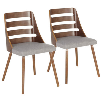 Trevi Chair, Set of 2, Walnut Wood, Gray Fabric