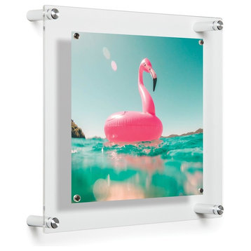 12"x 14" Single Panel Clear Acrylic Magnet Frame For 8"x10" Art, Silver Hardware