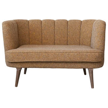 Boucle Upholstered Scalloped Back Sofa With Mango Wood Legs, Terra-cotta