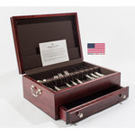 American Chest Co - #F01M Bounty Flatware Chest, Solid American Cherry; Heritage Cherry finish, Rich - #F01M Bounty Flatware Chest, Solid American Cherry Hardwood with Rich Mahogany Finish & Anti-Tarnish Lining.  Holds up to 180 pieces, service for 24, including 24 knives, 24 dinner forks, 12 salad forks, 12 tablespoons, 12 teaspoons & 12 butter spreaders.