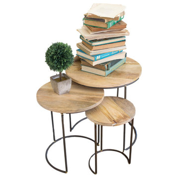 3-Piece Modern Round Wood/Metal Nesting Accent Table Set