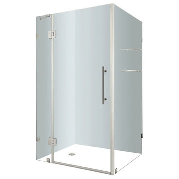 AvaluxGS Frameless Shower Enclosure With Glass Shelves, Stainless, 40"x36"x72"