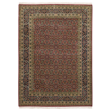 Wool and Silk 175 KSPI Red Herati Design Hand Knotted Rug, 5'1" x 7'1"