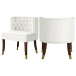 Meridian Furniture - Perry Velvet Upholstered Dining Chair (Set of 2), Cream - Make diners feel comfortable from the first course through dessert when you seat them in this Perry velvet dining chair. This handsome chair is covered in chic, plush cream velvet and features a button-tufted back for an elegant look that impresses visitors and family alike. The chair sits on espresso wood legs with metal caps in brushed gold for added elegance and refinement.
