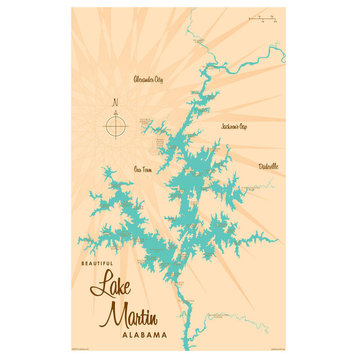Lakebound Lake Martin Alabama Map Art Print, 12"x18"