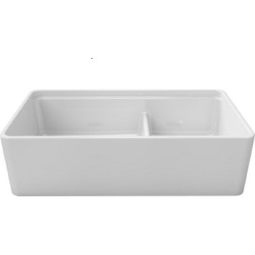 LaToscana Double-Bowl Reversible Fireclay Sink, White, 36"