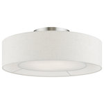 Livex Lighting - Ellsworth 4 Light Brushed Nickel Semi-Flush - The Ellsworth collection has a clean, crisp look and contemporary appeal. The hand-crafted oatmeal color fabric hardback shade with white color fabric on the inside offers a diffused warm light.  This four-light drum shade adds character to this handsomely styled semi flush mount. Will adapt well in the living room, dining room and bedroom tastefully elevating your style. This sleek design is shown in a brushed nickel finish with shiny white finish accents.