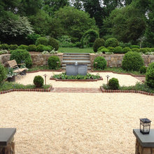 Gravel courtyard fountain