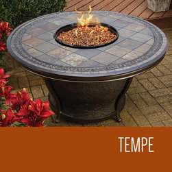 Tempe 48" Round Slate Top Gas Fire Pit Table - Fire Pits