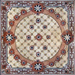 Mozaico - Stone Art Mosaic - Genna, 59"x59" - Our beautiful Genna stone art mosaic showcases an elaborate floral diamond motif in rose, black and white. Use this mosaic tile to brighten your home??s flooring. Available in 4 sizes or choose a custom size to fit your specifications.