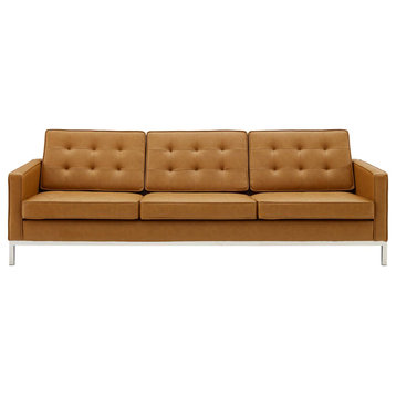 Loft Tufted Upholstered Faux Leather Sofa, Silver Tan