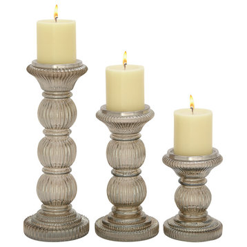 Traditional Gray Glass Candle Holder Set 24648
